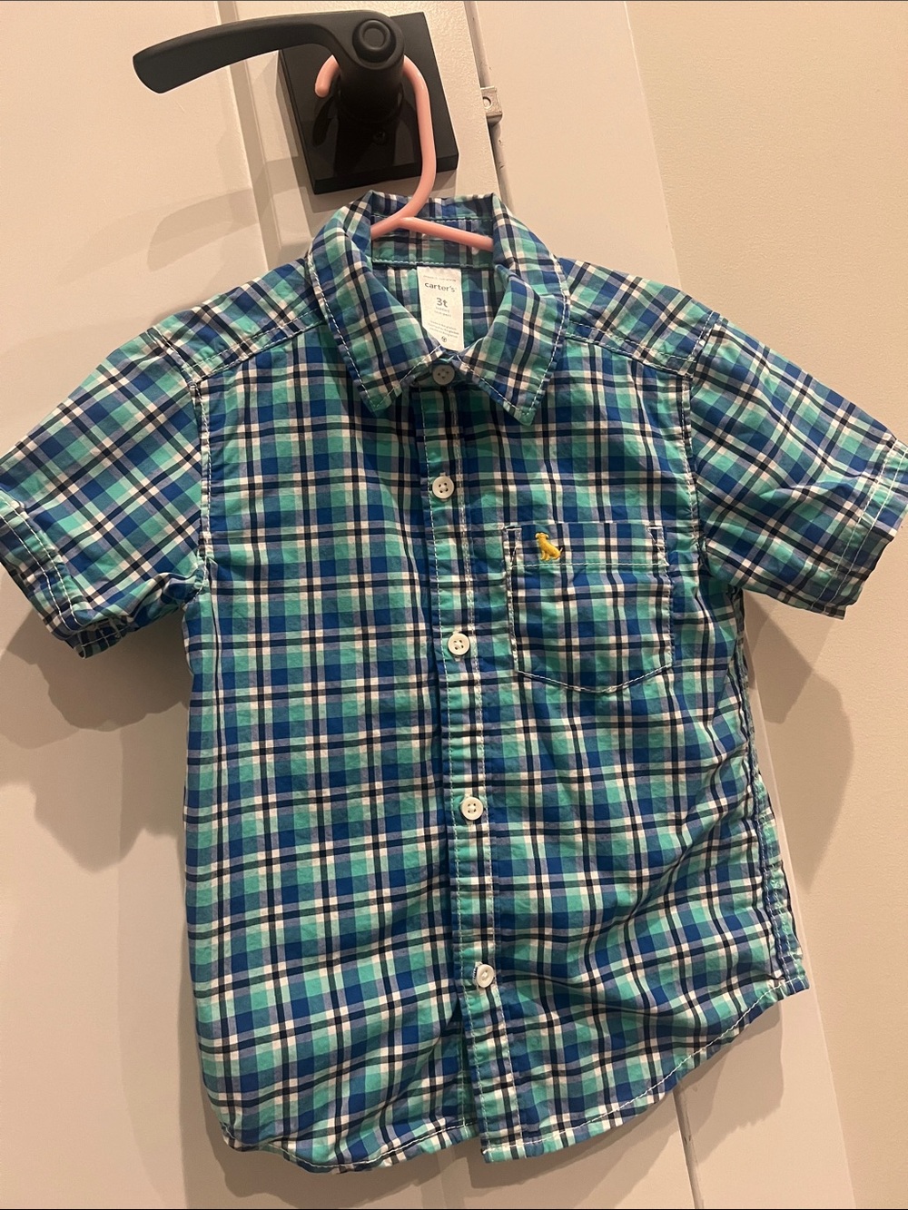 Carter's Blue & Green Plaid Short-Sleeve Button-Down Shirt